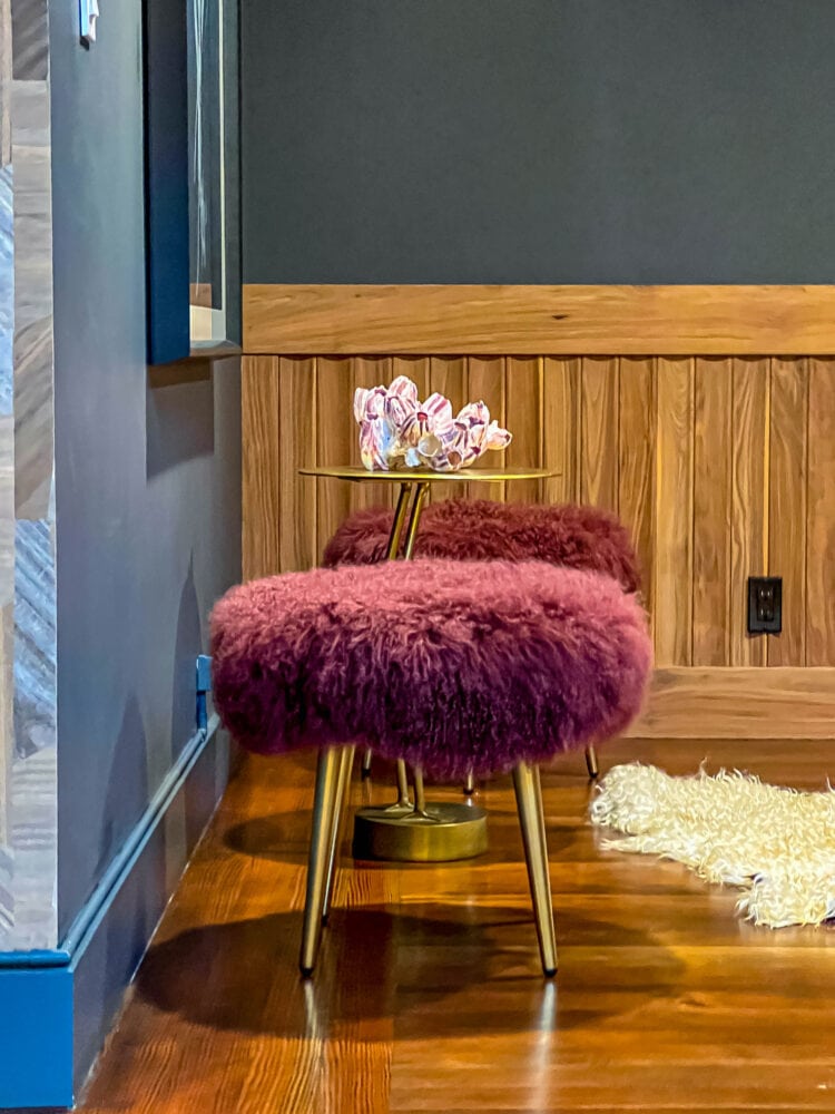 picture of fuzzy stool in hotel lobby 